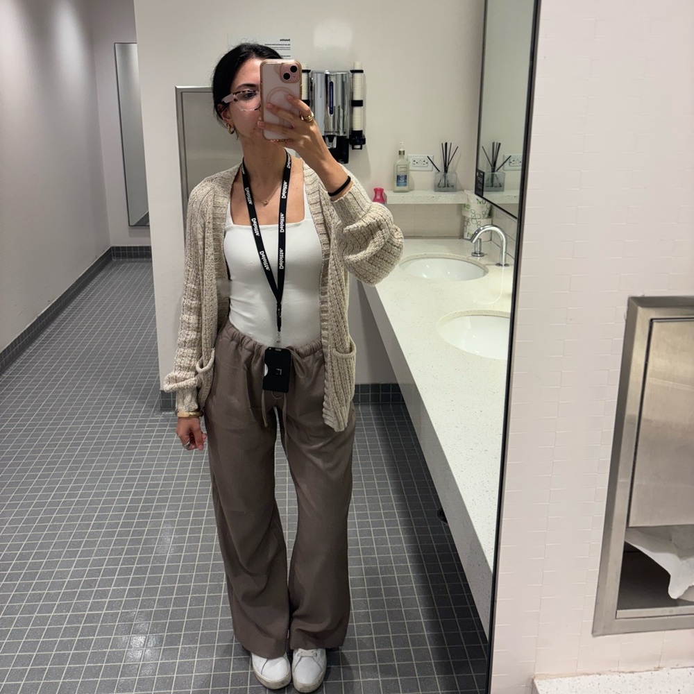 Beige Knit Cardigan Sweater